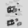 Diagrams and labels illustrating the features and dimensions of a smartphone microscope attachment. Produktbild-Vorschau