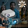 A collage of images showing people reacting to a projector, a projector in use, and a bowl of popcorn. Voir les images du produit