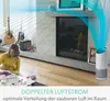 A woman is painting on the floor in a living room with an air purifier in the background. Blue lines indicate airflow. Anteprima dell’immagine prodotto