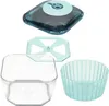 A set of salad spinner components, including a lid, a separator, a bowl, and a colander, arranged against a white background. Anteprima dell’immagine prodotto