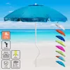 A beach scene with a blue umbrella and several other colored umbrellas. Voir les images du produit