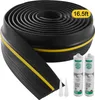 A rolled-up black rubber garage door seal with a yellow stripe, along with two tubes of sealant and two applicator tips. Náhled obrázku produktu
