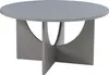 A round, light gray coffee table with a unique geometric base. Produktbild-Vorschau