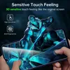 A hand holding a smartphone with a screen protector, displaying a video game character. Produktbild-Vorschau