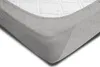 A close-up view of a fitted sheet, showing the texture and quilted pattern of the mattress it covers. Produktbild-Vorschau