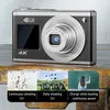 A digital camera is shown with three inset images below demonstrating its features. Produktbild-Vorschau