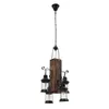 A rustic-style chandelier with a wooden beam and four lantern-shaped lights. Produktbild-Vorschau