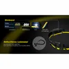 Marketing image showing features of a headlamp strap and charging cable. Produktbild-Vorschau