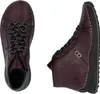 Two views of a pair of burgundy leather ankle boots with black and white laces and black soles, presented against a white background. Produktbild-Vorschau