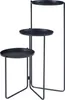 A black metal plant stand with three circular shelves arranged in a tiered, stepped design. Voir les images du produit