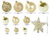 A collage of gold Christmas ornaments and a tree topper, with dimensions indicated. Anteprima dell’immagine prodotto