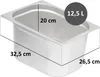 A stainless steel food pan with dimensions and volume indicated. Produktbild-Vorschau