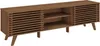 A wooden TV lowboard with slatted doors and open shelving. Produktbild-Vorschau