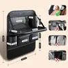 A collage of images showing a car seat organizer, its dimensions, and examples of its use and non-use in different car seats. Anteprima dell’immagine prodotto