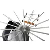 A close-up, angled view of a silver, radial drying rack with clothes hanging on it, against a white background. Produktbild-Vorschau