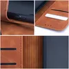 A collage of close-up shots of a brown leather phone case. Produktbild-Vorschau