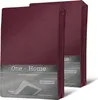 Two burgundy packaged fitted sheets are shown against a white background. Produktbild-Vorschau
