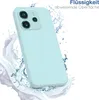 A light blue phone case is shown with water splashing around it, suggesting water resistance. Produktbild-Vorschau
