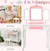 A collage of images showing a children's vanity table and stool set, with different views and features highlighted. Náhľad obrázku produktu