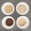 Four white bowls filled with different types of ground material, arranged in a 2x2 grid on a gray background. Náhľad obrázku produktu
