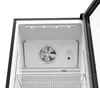 Interior view of an open refrigerator, showing the cooling fan, temperature control, and a shelf. Produktbild-Vorschau