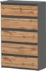 A chest of drawers with a gray frame and wooden drawers.