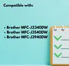 A list of compatible Brother printer models is displayed on a light blue background, with a notepad graphic on the right. Anteprima dell’immagine prodotto
