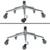 Two images showing the bottom part of a chair base with wheels being installed or removed. Produktbild-Vorschau