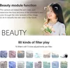 A marketing image showcasing the beauty module function and filter effects of a camera, featuring a young woman holding flowers. Náhled obrázku produktu