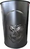 A black metal trash can with a skull cutout design. Produktbild-Vorschau