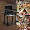 A collage of images showing a black charcoal grill and various outdoor activities like parties, picnics, and garden barbecues. Produktbild-Vorschau