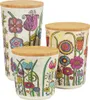 Three decorative storage containers with bamboo lids, featuring a colorful floral design. Produktbild-Vorschau
