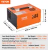 A product shot of an orange and gray air compressor with dimensions and specifications overlaid. Produktbild-Vorschau