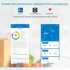 The image shows screenshots of a nutrition tracking app on a phone, with a shopping bag and produce in the background. Náhľad obrázku produktu