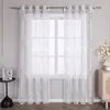 A window with white lace curtains with a floral pattern. Produktbild-Vorschau