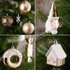 A collage of four close-up images of Christmas tree ornaments hanging on a Christmas tree. Náhľad obrázku produktu