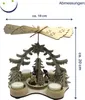A wooden Christmas pyramid with four tealight holders and decorative figures, with dimensions indicated. Produktbild-Vorschau