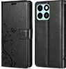 A black leather flip case for a smartphone is shown from two angles. Produktbild-Vorschau