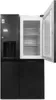 A black refrigerator with one door open, showing the interior shelves. The refrigerator has a water dispenser on the front. Produktbild-Vorschau