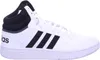 A white Adidas Hoops 3.0 Mid sneaker with black stripes and collar. Produktbild-Vorschau