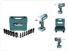 A collage of images showing a Makita impact wrench and a socket set. Podgląd zdjęcia produktu