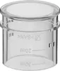 A clear, studio shot of a transparent measuring cup with markings. Voir les images du produit