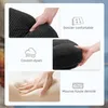 Collage showing close-ups of a black armchair, highlighting its features like a comfortable backrest, thick cushion, and high-density foam. Voir les images du produit