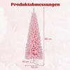 A pink artificial Christmas tree with dimensions indicated by measurement lines and text. Produktbild-Vorschau