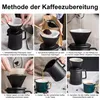 Collage of images showing the step-by-step preparation of pour-over coffee. Produktbild-Vorschau