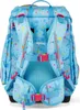 The back view of a child's backpack with a star and confetti pattern. Produktbild-Vorschau