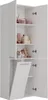 A white bathroom cabinet with its doors open, revealing shelves with various toiletries and a pull-out laundry basket. Anteprima dell’immagine prodotto