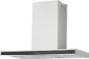 A white range hood with a black accent strip. Produktbild-Vorschau