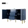 A navy blue sideboard with gold legs and handles, shown with dimensions indicated by measurement lines and numbers. Voir les images du produit