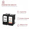 Two ink cartridges are shown with marketing text and icons highlighting features. Produktbild-Vorschau